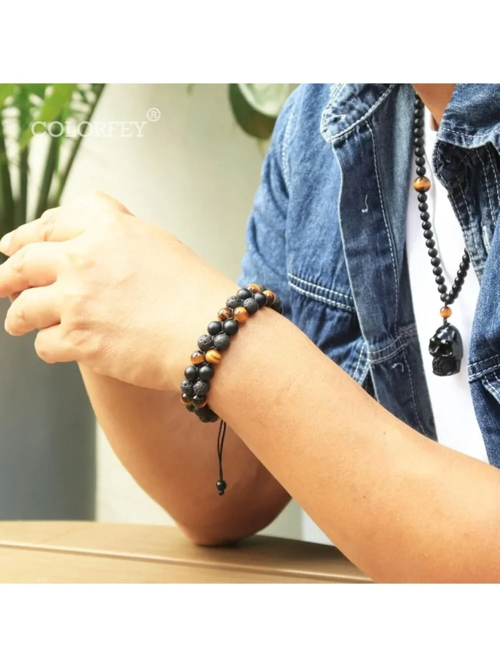 Handmade Triple Protection Bracelet for Men & Women - Tiger Eye, Black Onyx